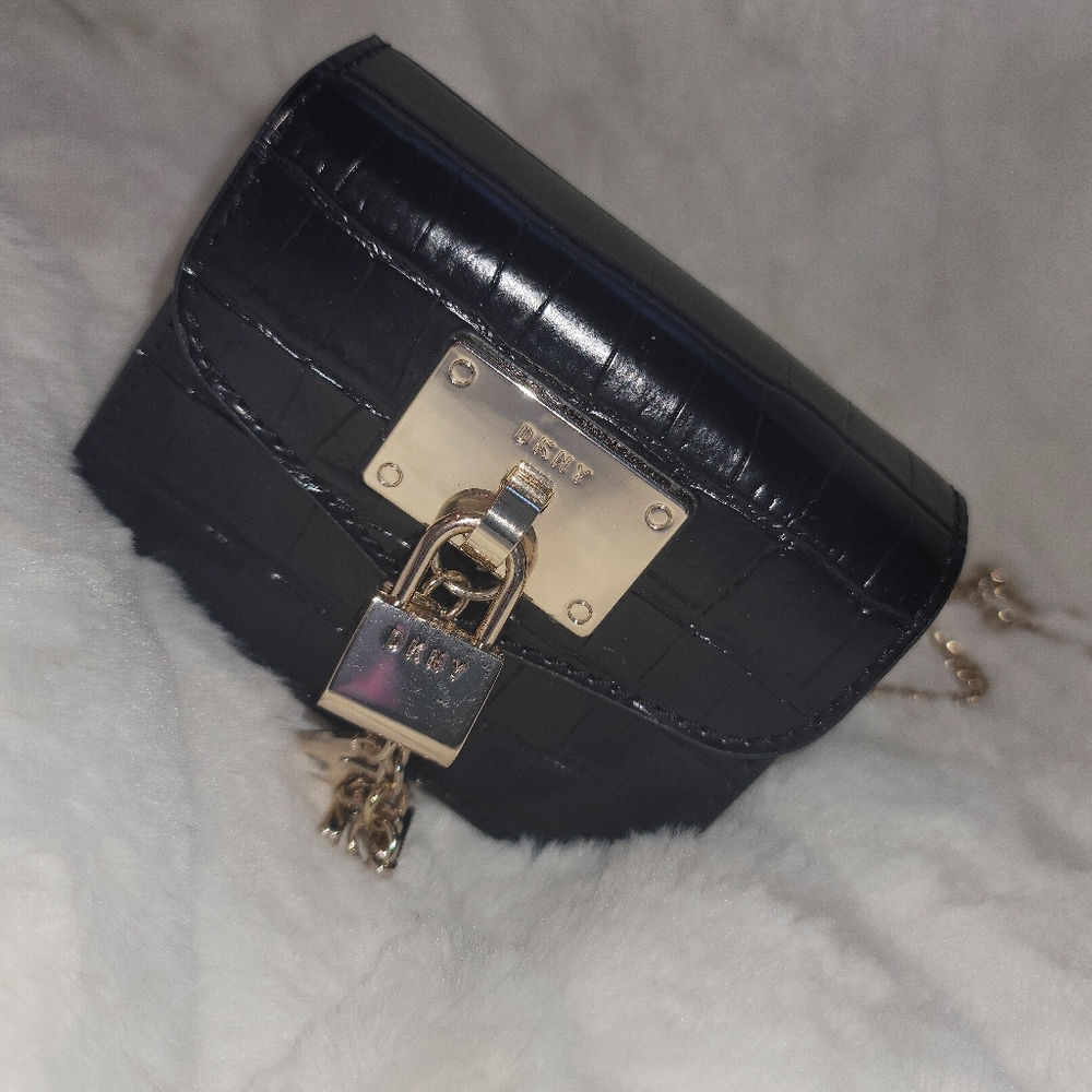 DKNY CROCODILE Leather BLACK MINI PURSE